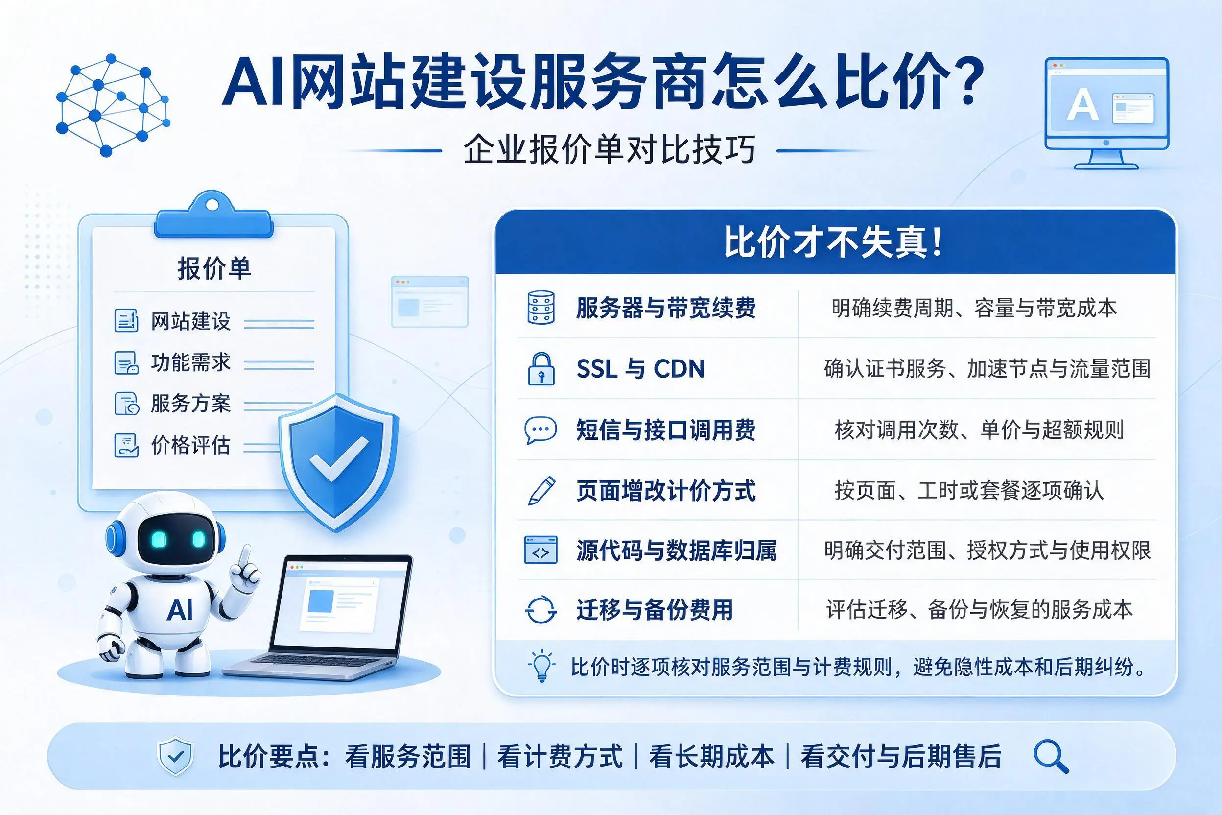 AI网站建设服务商怎么比价？许昌企业报价单对比技巧